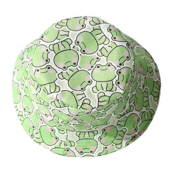 Graphic Reversible Lightweight Multicolor Frog Pattern Bucket Hat One Size - Picture 5 of 7